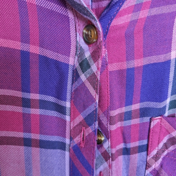 Terra Sky Shirt Plus Sz14W Plaid Pink/Purple Long Sleeves Collar/Cuff Pleat Back - Picture 3 of 10